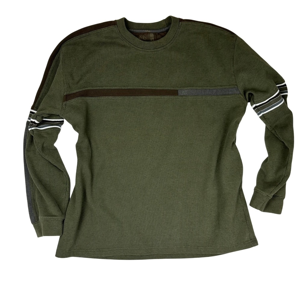 Y2K XG Xtreme Gear Green Sweater Long Sleeve‎ Size Large Striped Skater Grunge